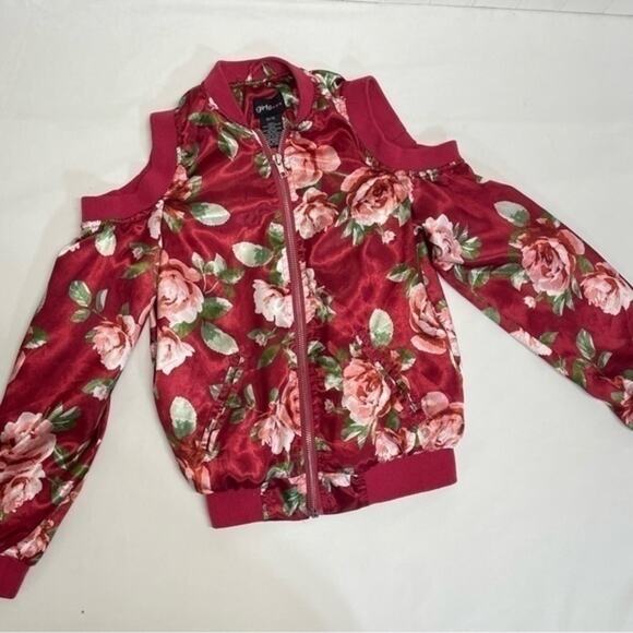 Pink Floral Cold Shoulder Full Zip Jacket Size 10-12 - Picture 5 of 8